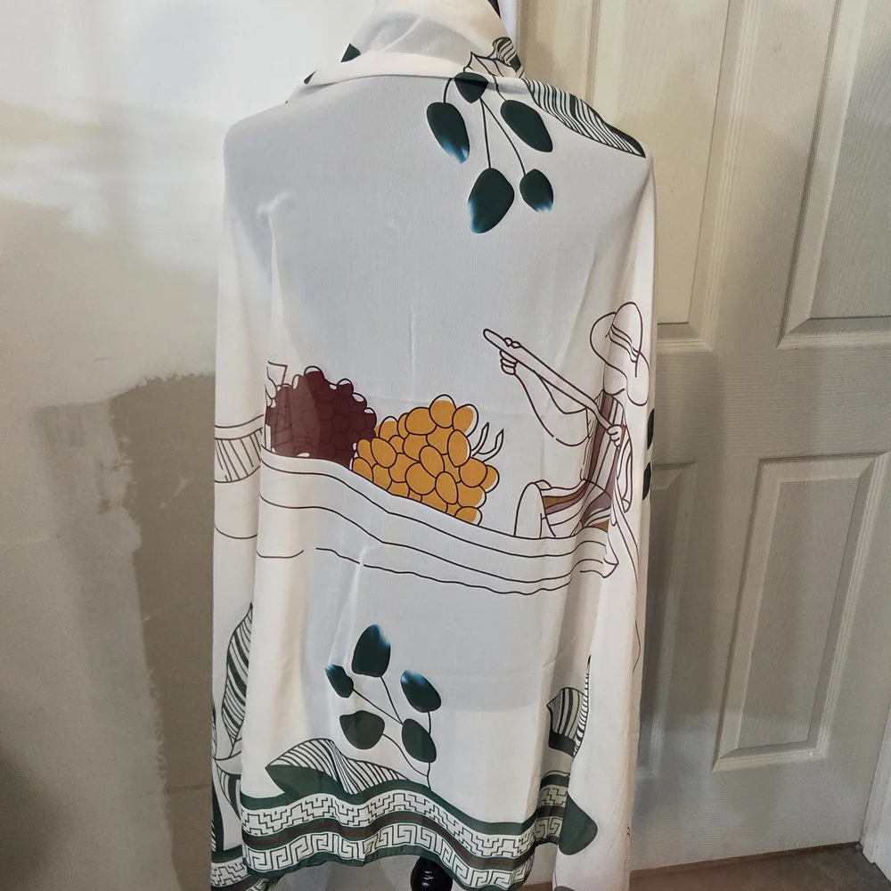 Oceanlass Cover Up Swim Wrap Skirt Green White Geometric Patterned Skirt Floral - Picture 7 of 11